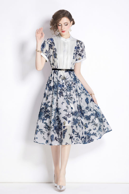 Women's Vintage Floral Print Elegant Midi Dress