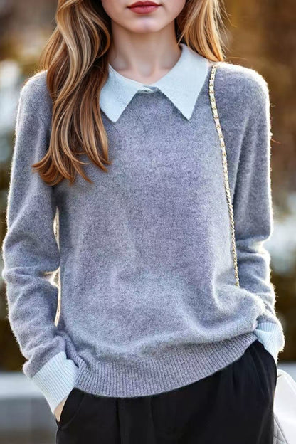 Women's Polo Collar Sweater Long Sleeve Pullover Top