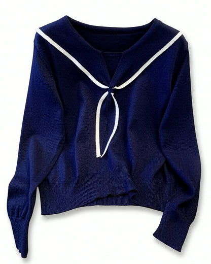 Sailor Collar Knit Top with Tie Front | Soft Early Fall Sweater