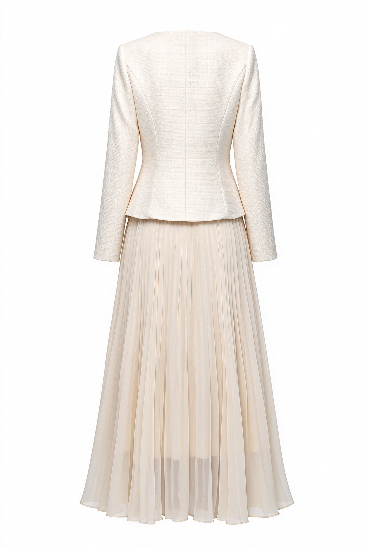 28730 Elegant Two-Piece Pleated Maxi Skirt Set – Pink, Beige & Black