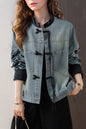 Womens Long Sleeve embroidery Denim Jacket with Pocket