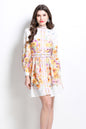 Women's Floral Print Button Lantern Sleeve Mini Dress