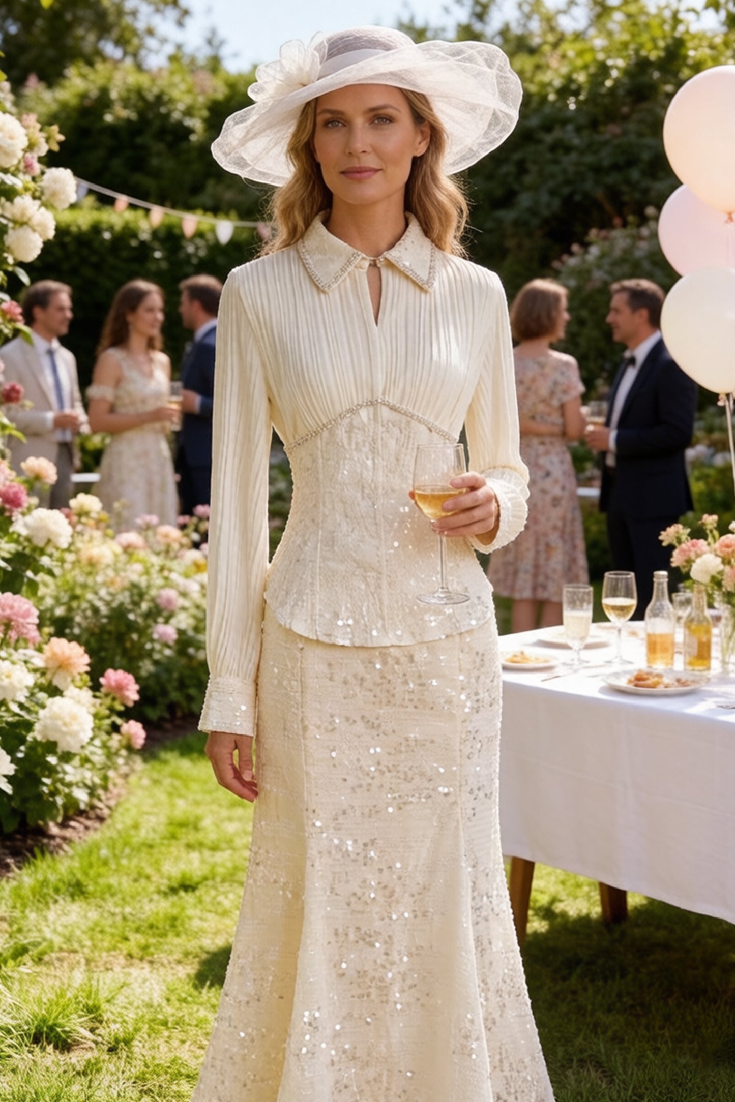 Elegant Long Sleeve Beaded Sequin Mermaid Maxi Dress Set