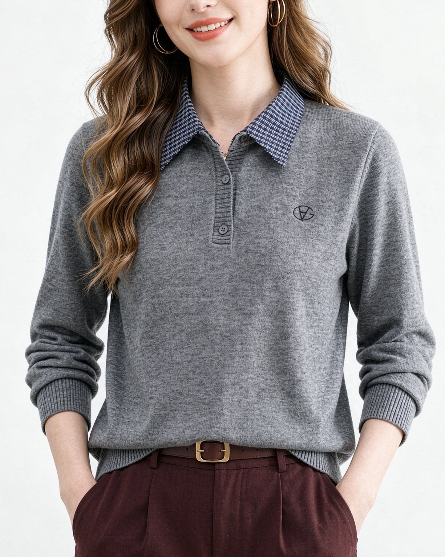 Plaid Collar Knit Sweater | Contrast Collar Pullover