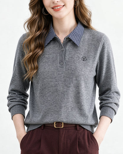 Plaid Collar Knit Sweater | Contrast Collar Pullover