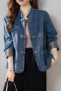 Womens Long Sleeve Print Denim Jacket with Pocket