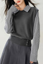 Women's Collared Stirpe Long Sleeve Pullover Sweater