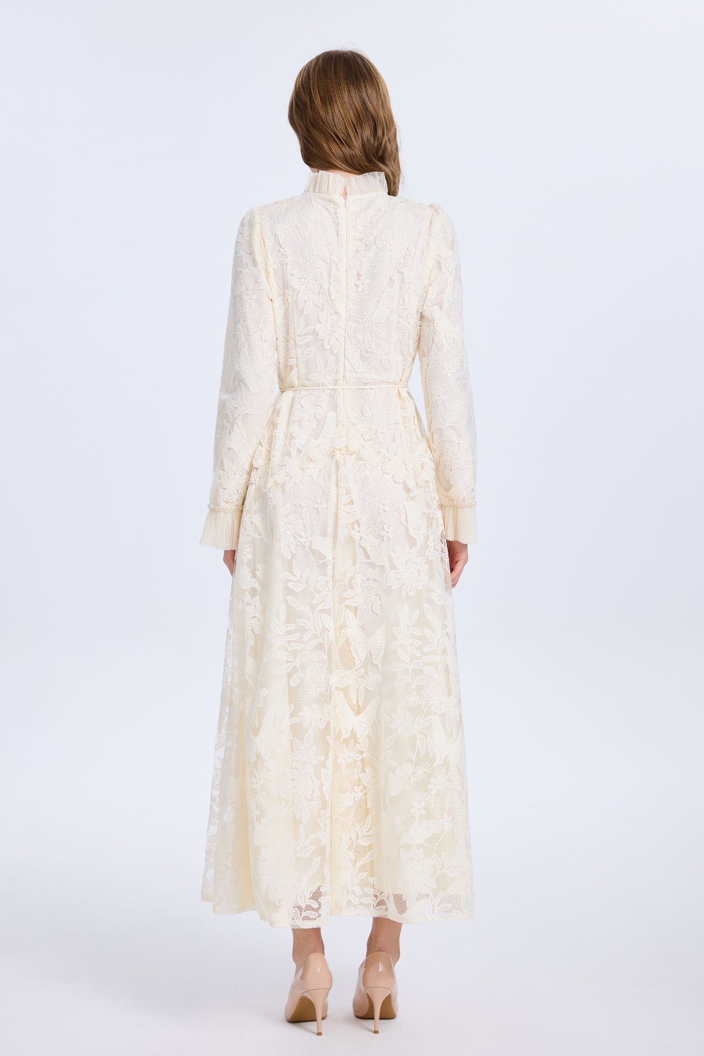 Elegant Embroidered Mesh Bead Trim Maxi Dress