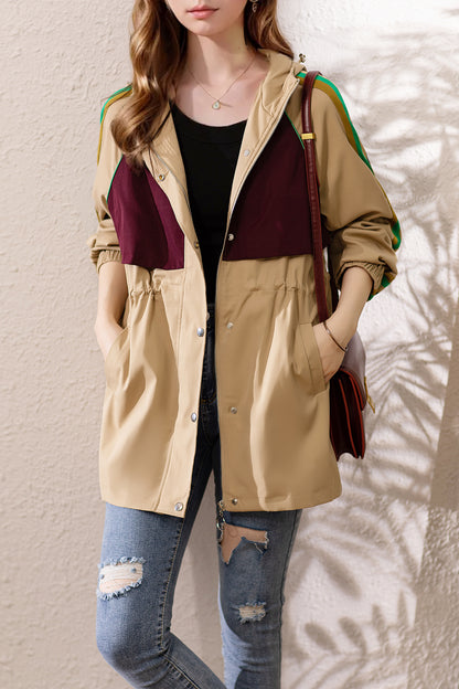 Women's Trench Coat Zip Up Hooded Jacket Outwear with Pockets