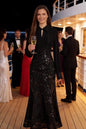Elegant Long Sleeve Beaded Sequin Mermaid Maxi Dress Set