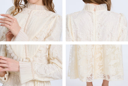 Elegant Embroidered Mesh Bead Trim Maxi Dress