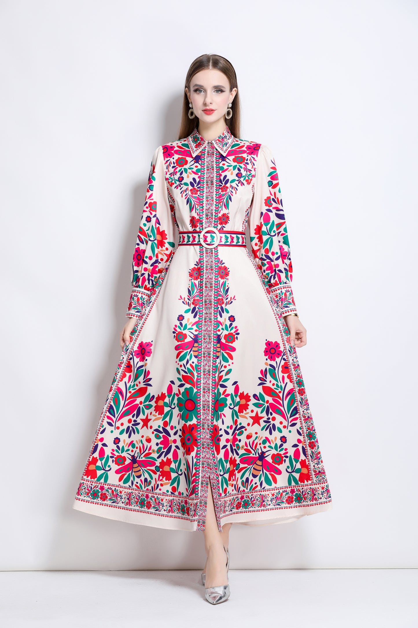 Women's Floral Print Button Split Maxi Dress
