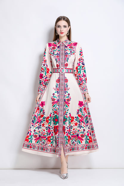 Women's Floral Print Button Split Maxi Dress