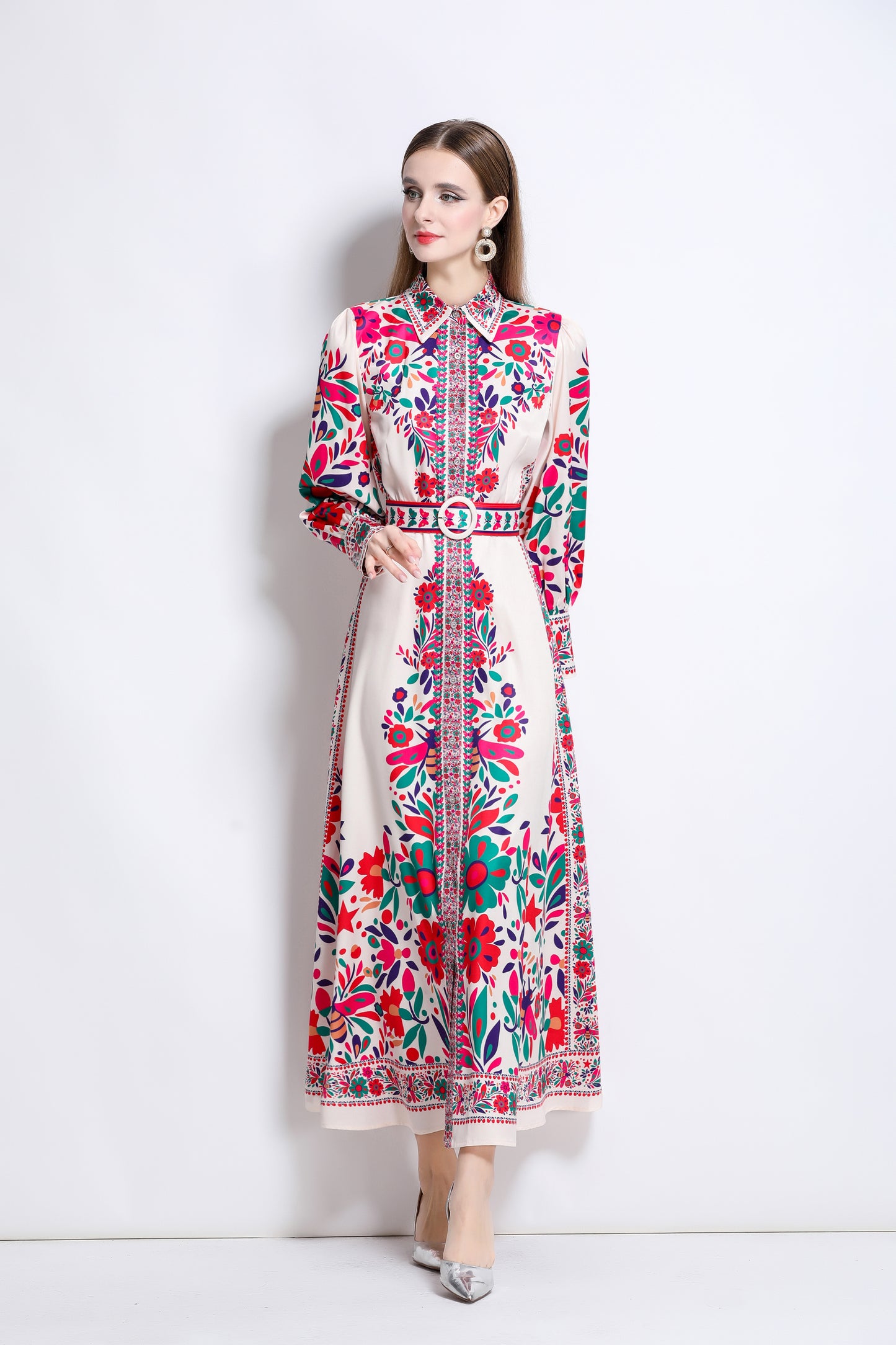 Women's Floral Print Button Split Maxi Dress