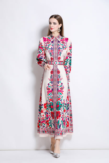 Women's Floral Print Button Split Maxi Dress