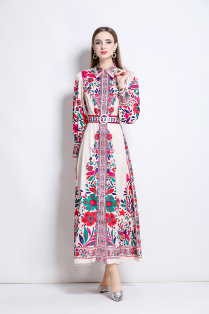 Women's Floral Print Button Split Maxi Dress