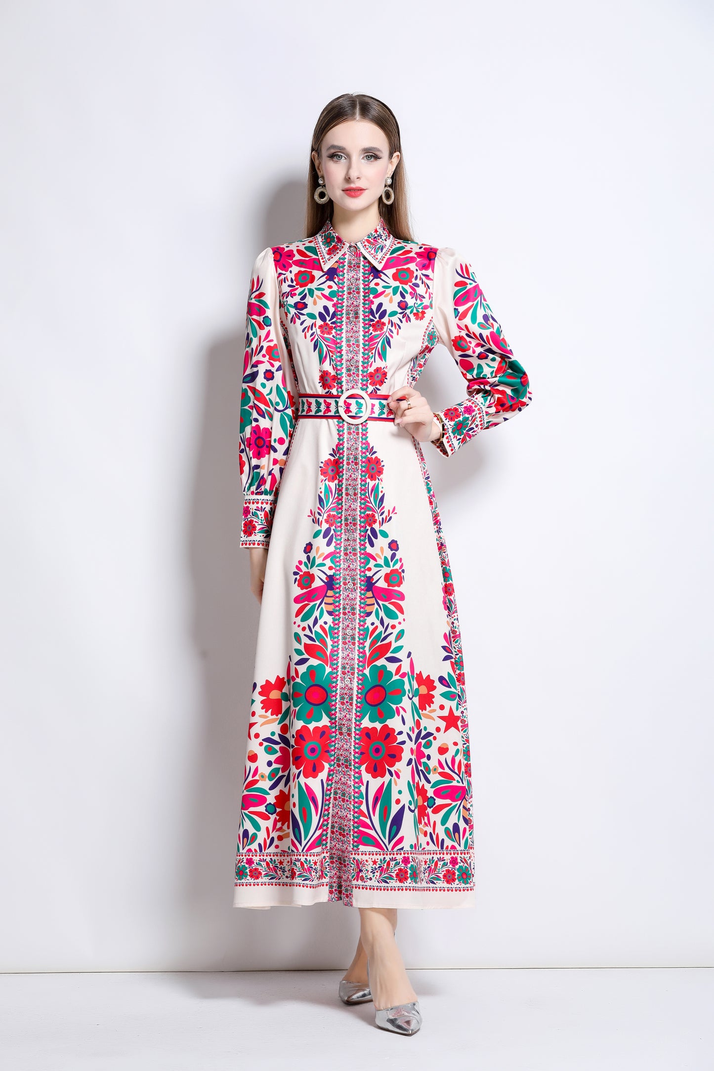 Women's Floral Print Button Split Maxi Dress