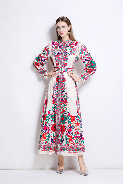 Women's Floral Print Button Split Maxi Dress