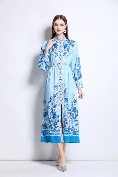 Women‘s Floral Print Button Up Split Maxi Dress