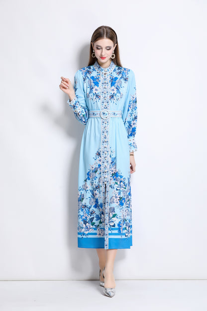 Women‘s Floral Print Button Up Split Maxi Dress