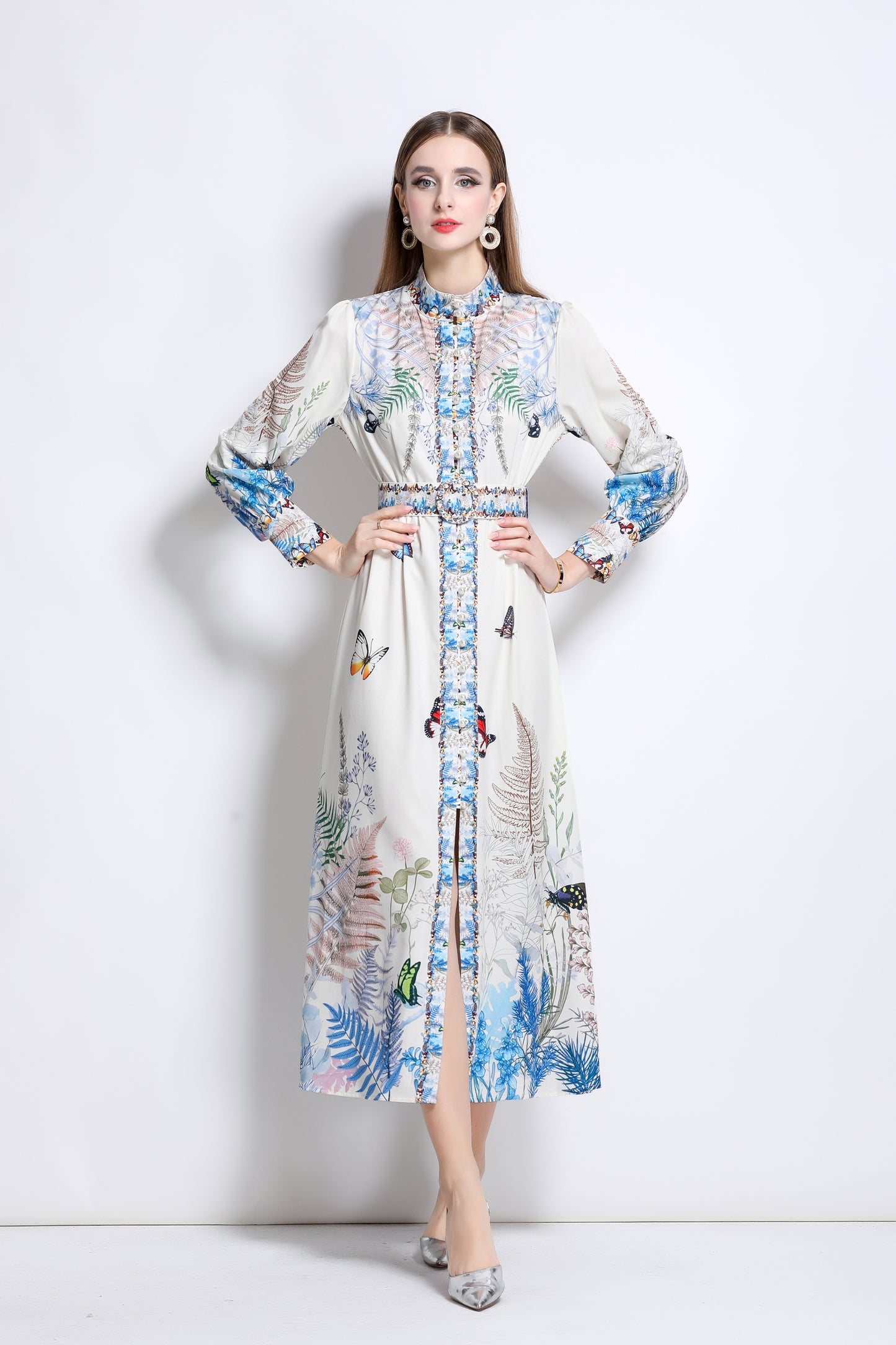 Women‘s Floral Print Button Up Split Maxi Dress
