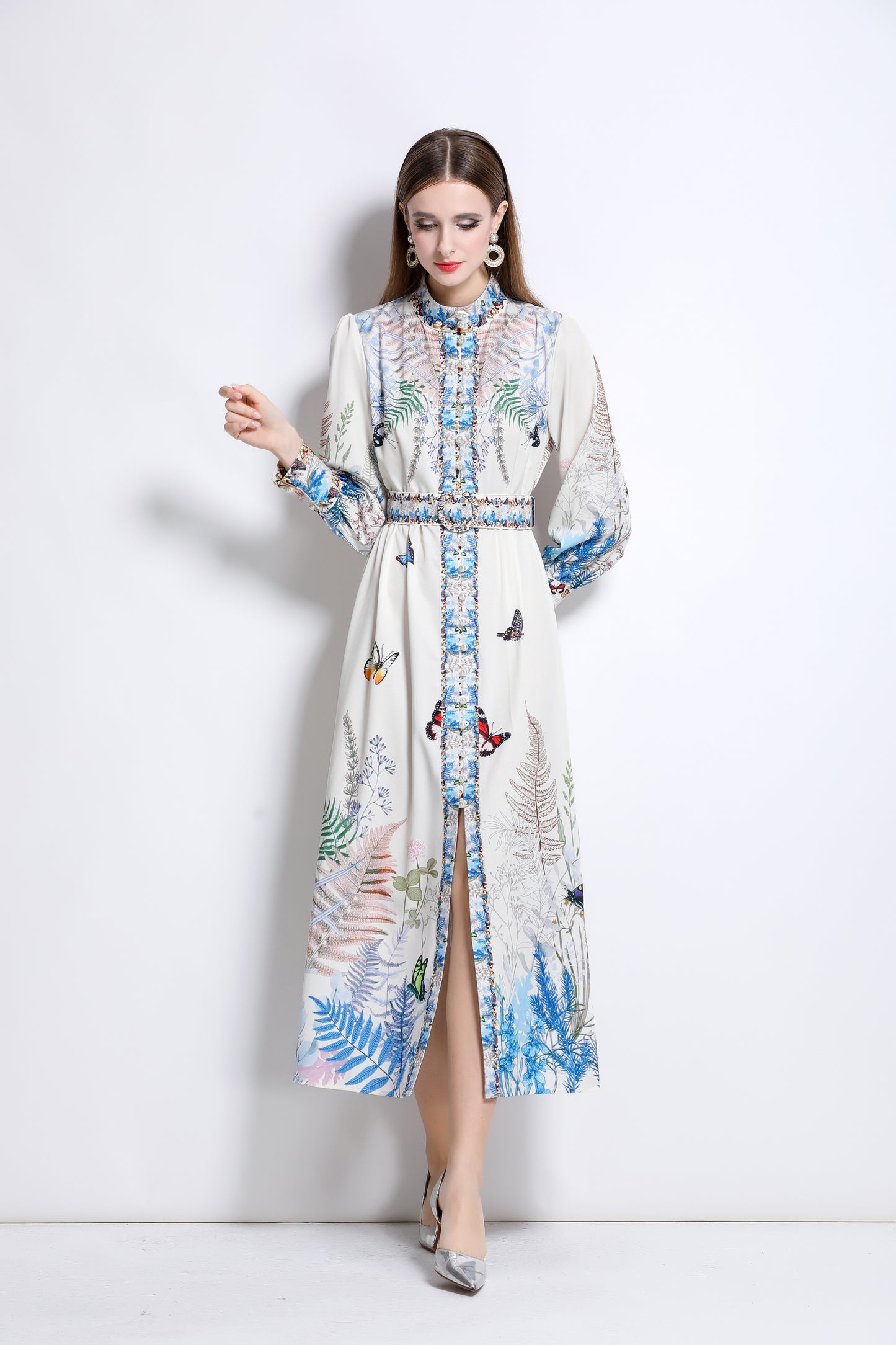 Women‘s Floral Print Button Up Split Maxi Dress