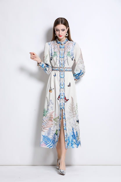 Women‘s Floral Print Button Up Split Maxi Dress