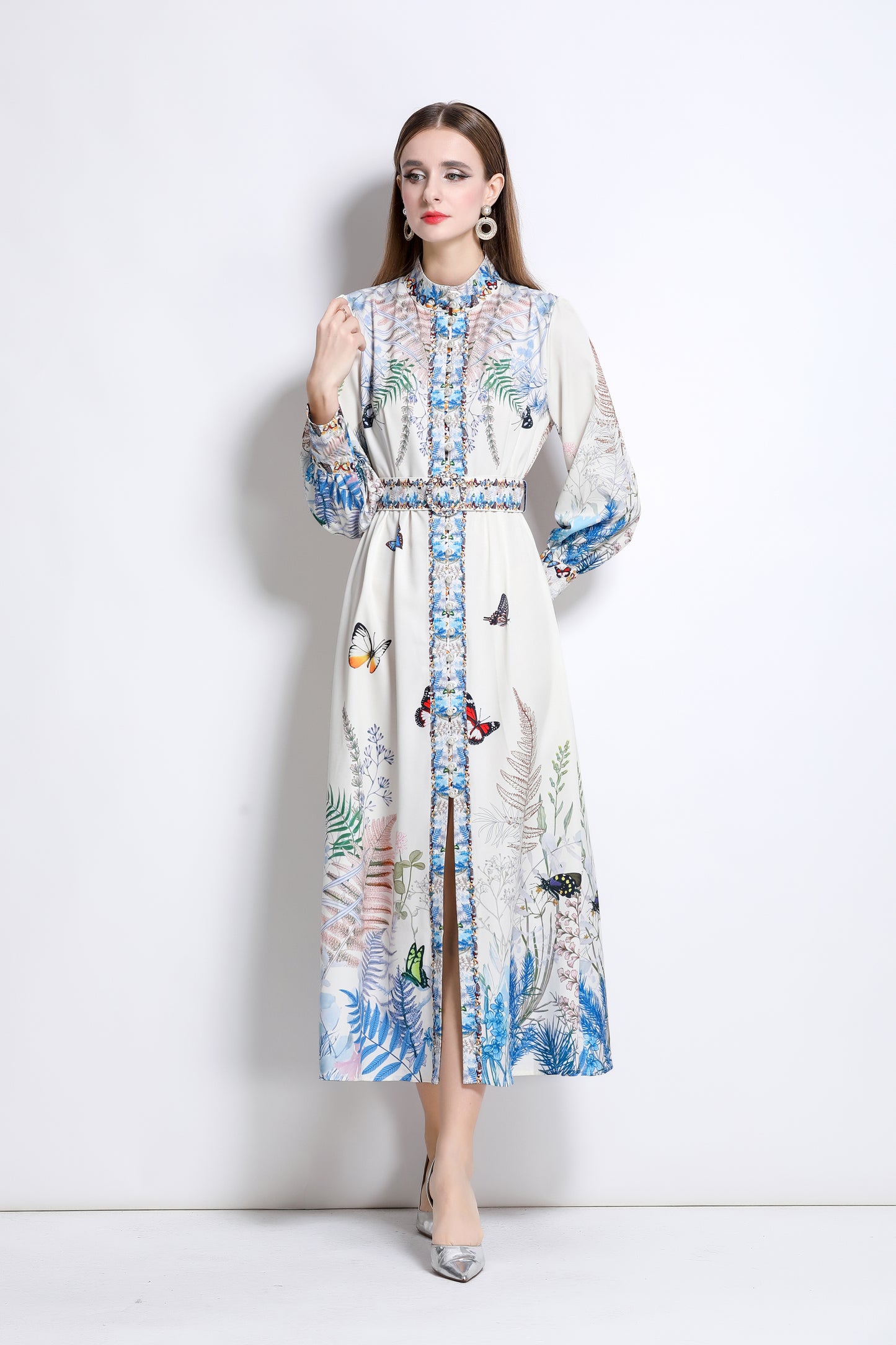 Women‘s Floral Print Button Up Split Maxi Dress