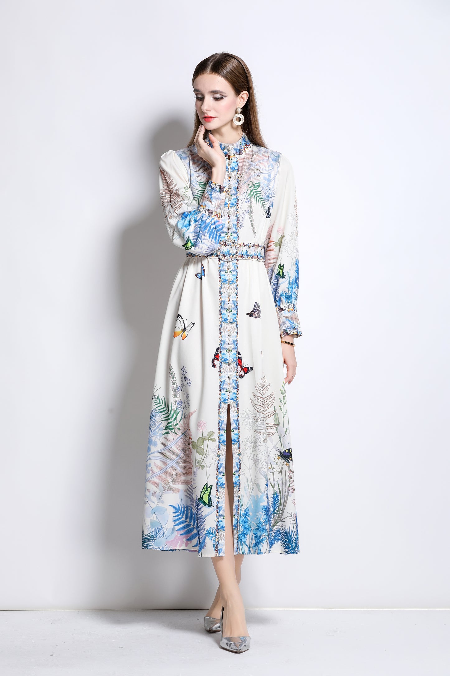 Women‘s Floral Print Button Up Split Maxi Dress