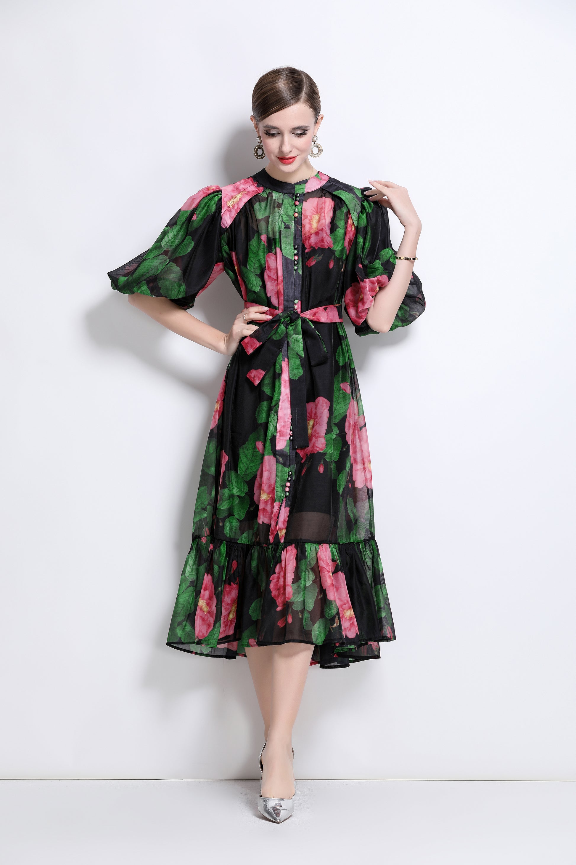 Effortless Elegance Floral Midi Dress - LAI MENG FIVE CATS