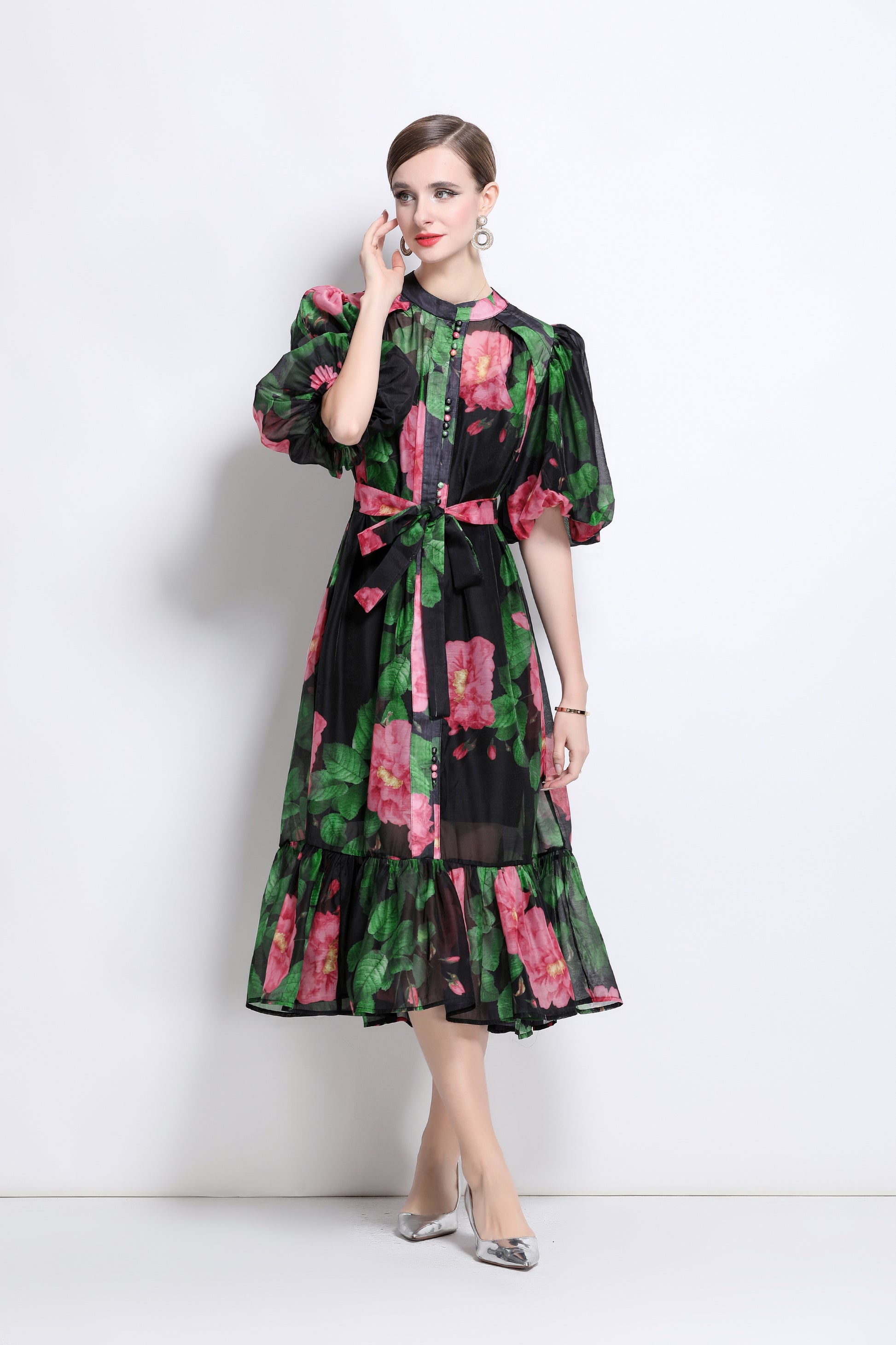 Effortless Elegance Floral Midi Dress - LAI MENG FIVE CATS