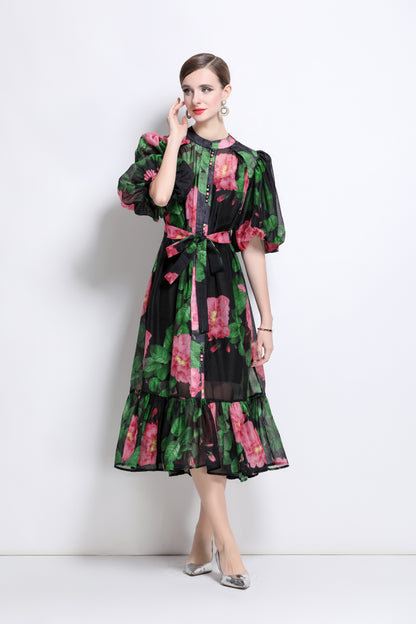 Effortless Elegance Floral Midi Dress - LAI MENG FIVE CATS