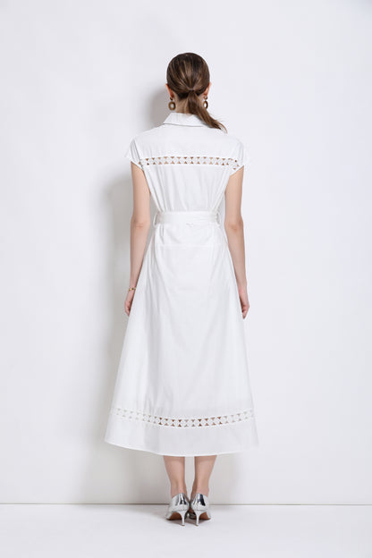 Women's Collar Hollow Cap Sleeve Midi Dress