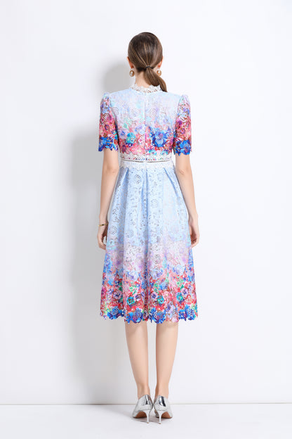 Women's Lace Floral Crochet Waist Midi Dress