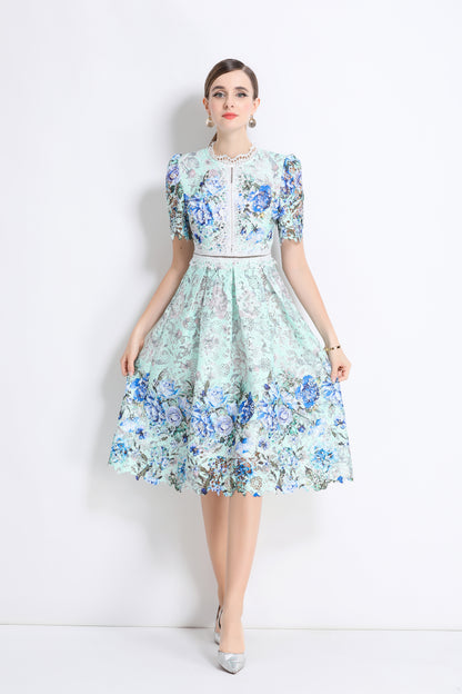 Women's Lace Floral Crochet Waist Midi Dress