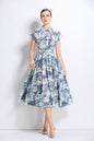 Women's Short Sleeves Collar Printed Buttons Midi Dress - LAI MENG FIVE CATS