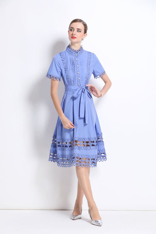 Chic Lace Trim Midi Dress in 3 Colors - LAI MENG FIVE CATS
