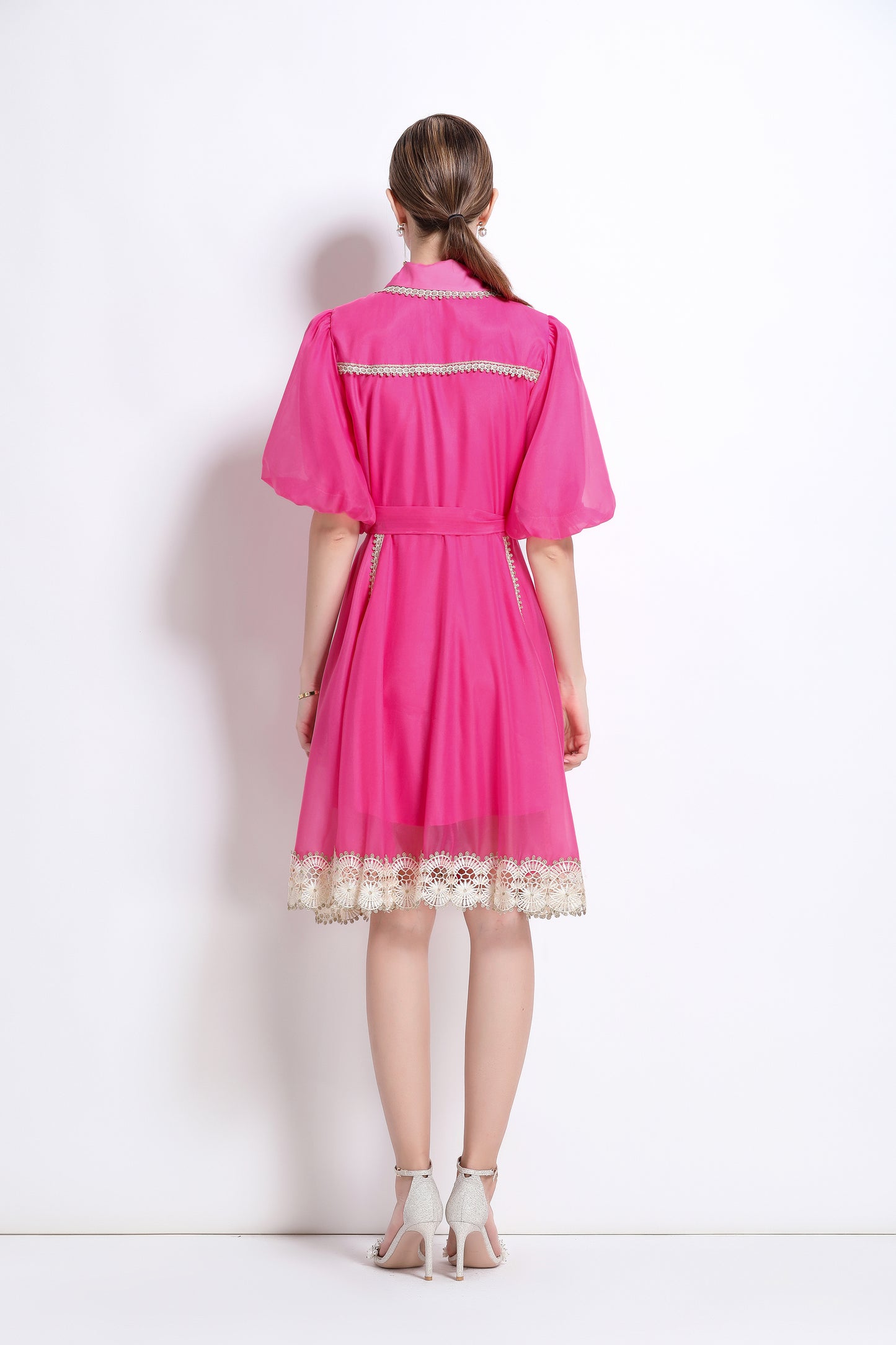 Hot Pink Chiffon Button Up Mini Dress