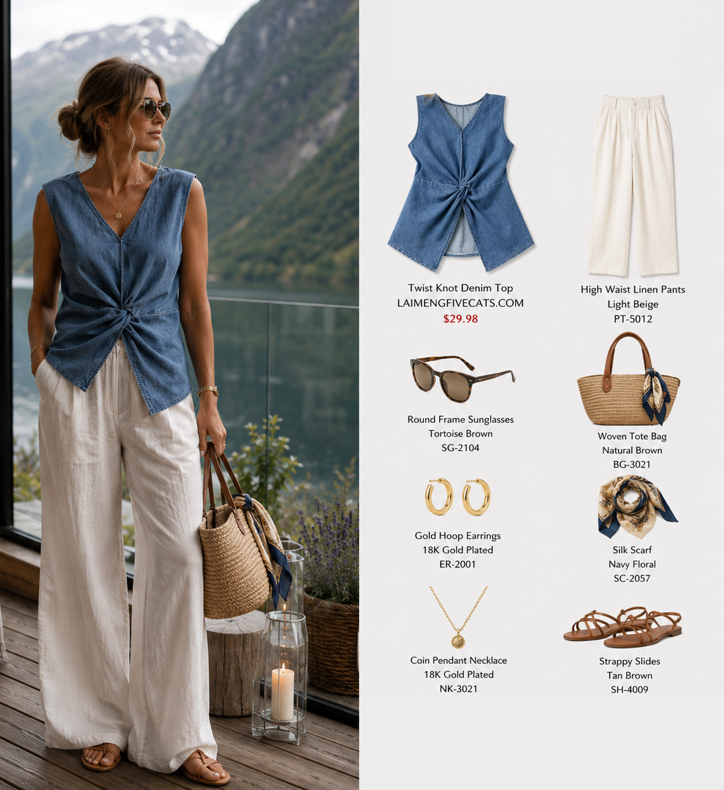 Twist Knot Denim Top | Effortless Waist-Defining Style