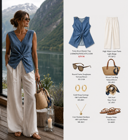 Twist Knot Denim Top | Effortless Waist-Defining Style