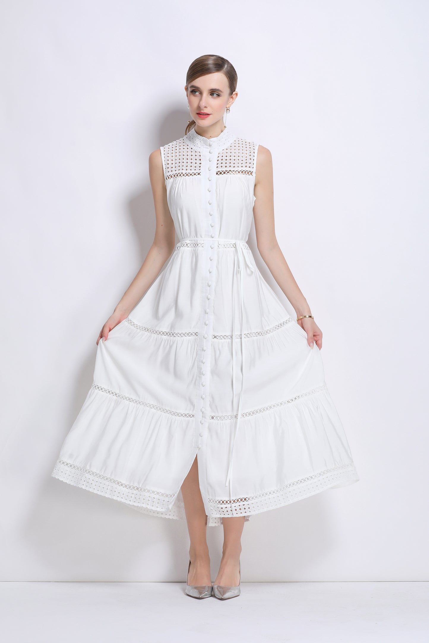 Women's Hollow Out High Neck Sleeveless Maxi Dress