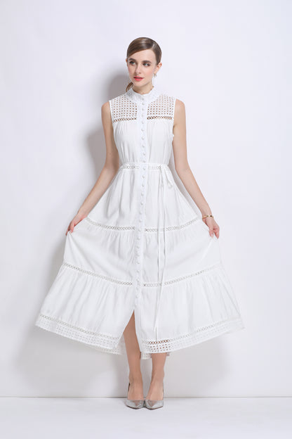 Women's Hollow Out High Neck Sleeveless Maxi Dress