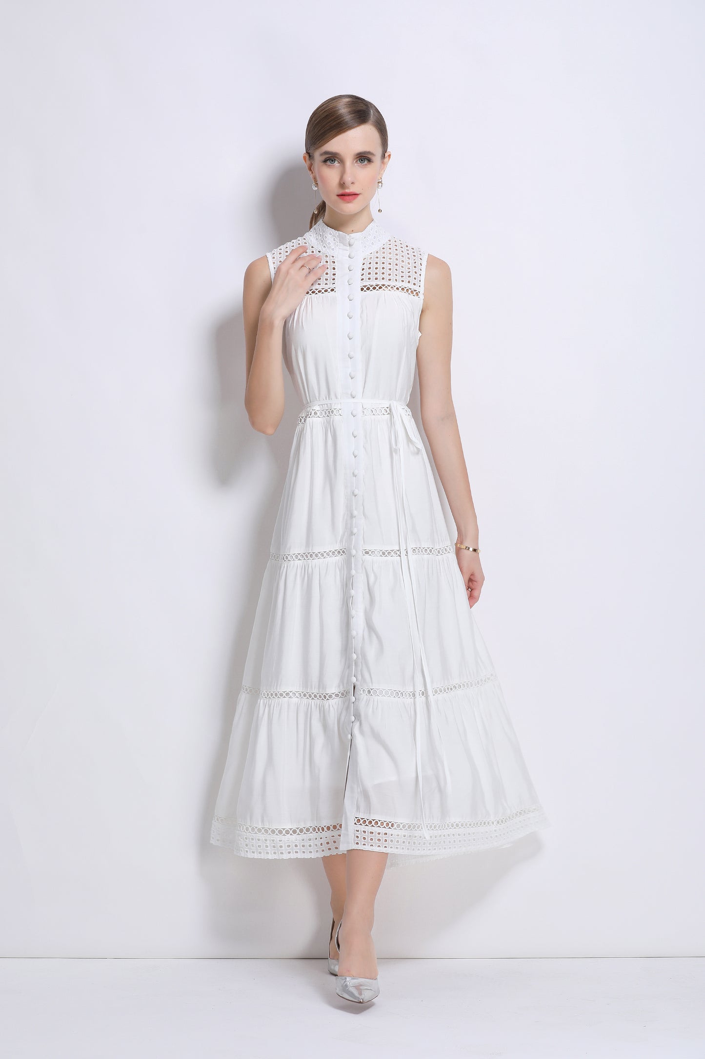Women's Hollow Out High Neck Sleeveless Maxi Dress