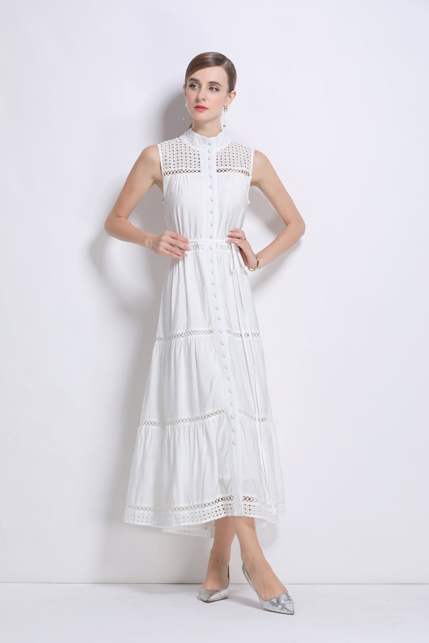 Women's Hollow Out High Neck Sleeveless Maxi Dress