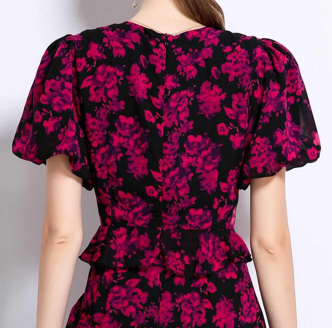 LAI MENG FIVE CATS Floral Chiffon Ruffle Maxi Dress - LAI MENG FIVE CATS