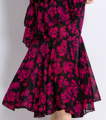 LAI MENG FIVE CATS Floral Chiffon Ruffle Maxi Dress - LAI MENG FIVE CATS