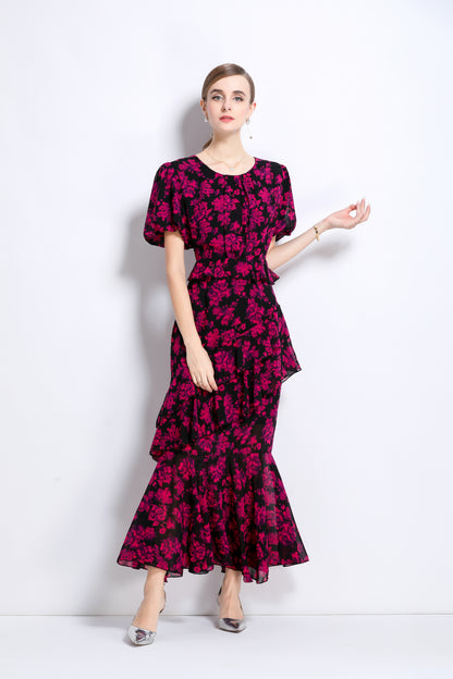 LAI MENG FIVE CATS Floral Chiffon Ruffle Maxi Dress - LAI MENG FIVE CATS