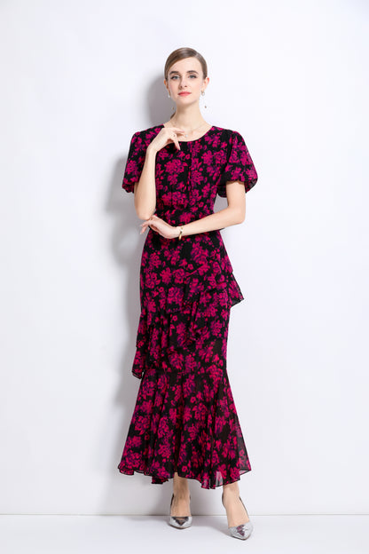 LAI MENG FIVE CATS Floral Chiffon Ruffle Maxi Dress - LAI MENG FIVE CATS