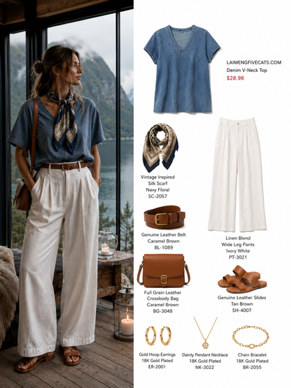 Denim V-Neck Top | Relaxed Fit Everyday Essential