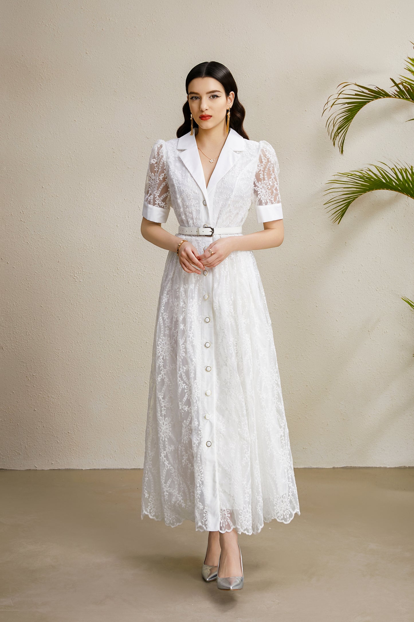 Women's Mesh Embroidery V-Neck Lace Maxi Dress